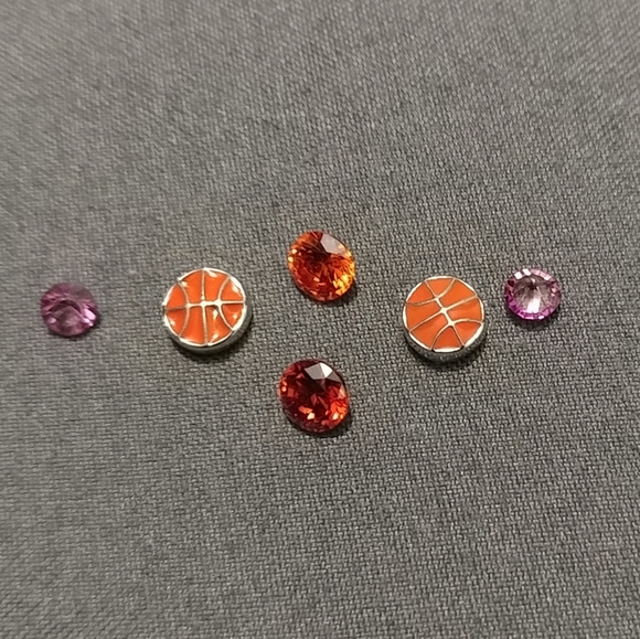 6pc Origami Owl Basketball Charms with Orange & Pink Crystals Sports Set - Picture 6 of 10